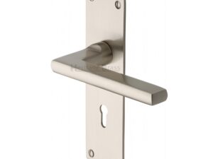 Heritage Brass Trident Low Profile Door Handles On Backplates, Satin Nickel (Sold In Pairs)