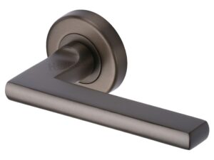 Heritage Brass Trident Matt Bronze Door Handles On Round Rose (Sold In Pairs)