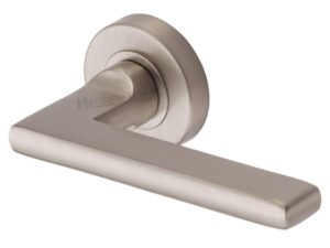 Heritage Brass Trident Satin Nickel Door Handles On Round Rose (Sold In Pairs)