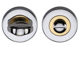 Heritage Brass Round 53Mm Diameter Turn & Release, Dual Finish - Polished Chrome With Polished Brass