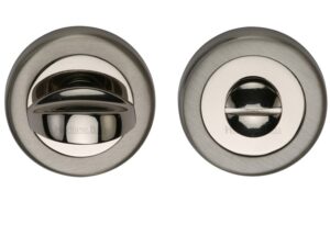 Heritage Brass Round 53Mm Diameter Turn & Release, Mercury Finish Satin Nickel With Polished Nickel Edge