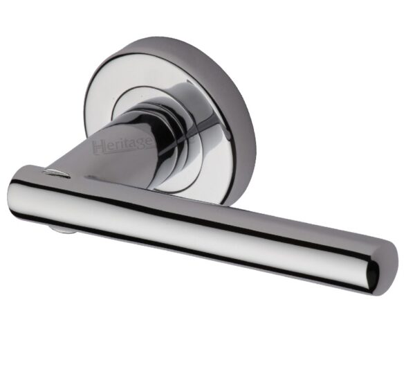 Heritage Brass Challenger Polished Chrome Door Handles On Round Rose (Sold In Pairs)