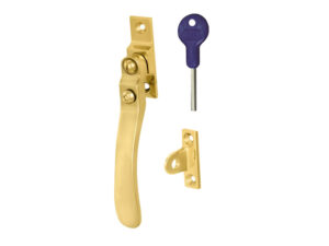 Victorian Wedge Pattern Locking Casement Window Fasteners, Polished Brass