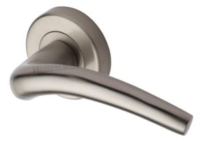 Heritage Brass Wing Satin Nickel Door Handles On Round Rose (Sold In Pairs)