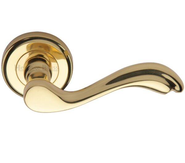 Heritage Brass Lisboa Polished Brass Door Handles On Round Rose (Sold In Pairs)