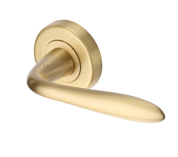 Heritage Brass Sutton Satin Brass Door Handles On Round Rose Sold In Pairs)