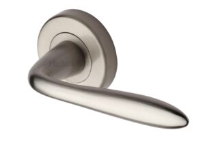 Heritage Brass Sutton Satin Nickel Door Handles On Round Rose(Sold In Pairs)