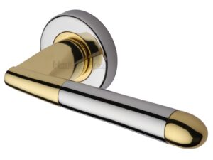 Heritage Brass Turin Dual Finish Polished Chrome With Polished Brass Edge Door Handles On Round Rose (Sold In Pairs)