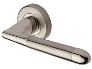 Heritage Brass Turin Mercury Finish Satin Nickel With Polished Nickel Edge Door Handles On Round Rose (Sold In Pairs)