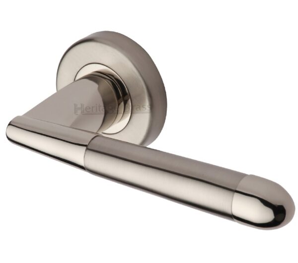 Heritage Brass Turin Mercury Finish Satin Nickel With Polished Nickel Edge Door Handles On Round Rose (Sold In Pairs)