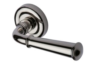 Heritage Brass Colonial Polished Nickel Door Handles On Round Rose (Sold In Pairs)