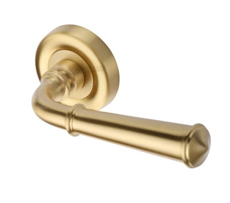 Heritage Brass Colonial Satin Brass Door Handles On Round Rose (Sold In Pairs)