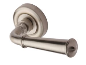 Heritage Brass Colonial Satin Nickel Door Handles On Round Rose (Sold In Pairs)