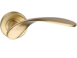 Heritage Brass Volo Satin Brass Door Handles On Round Rose (Sold In Pairs)