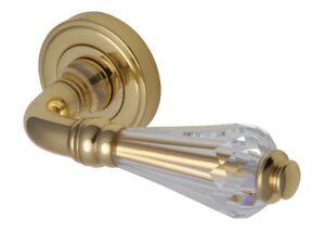 Heritage Brass Swarovski Crystal Polished Brass Door Handles On Round Rose (Sold In Pairs)