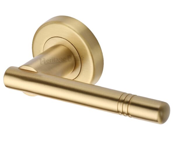 Heritage Brass Alicia Satin Brass Door Handles On Round Rose (Sold In Pairs)