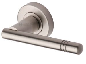 Heritage Brass Alicia Satin Nickel Door Handles On Round Rose (Sold In Pairs)