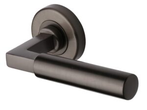 Heritage Brass Bauhaus Matt Bronze Door Handles On Round Rose (Sold In Pairs)