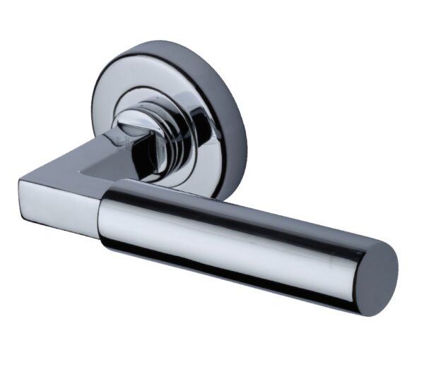 Heritage Brass Bauhaus Polished Chrome Door Handles On Round Rose(Sold In Pairs)