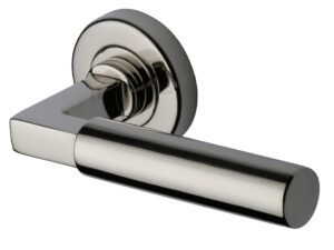 Heritage Brass Bauhaus Polished Nickel Door Handles On Round Rose (Sold In Pairs)