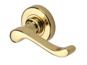 Heritage Brass Bedford Polished Brass Door Handles On Round Rose (Sold In Pairs)