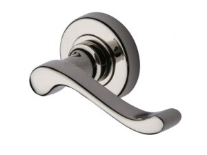 Heritage Brass Bedford Polished Nickel Door Handles On Round Rose (Sold In Pairs)