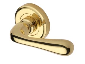 Heritage Brass Charlbury Polished Brass Door Handles On Round Rose (Sold In Pairs)