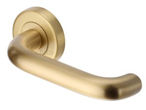 Heritage Brass Harmony Satin Brass Door Handles On Round Rose (Sold In Pairs)