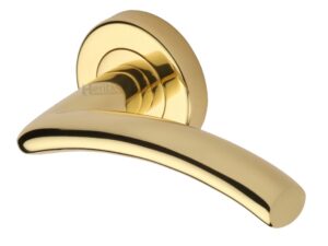 Heritage Brass Centaur Polished Brass Door Handles On Round Rose (Sold In Pairs)