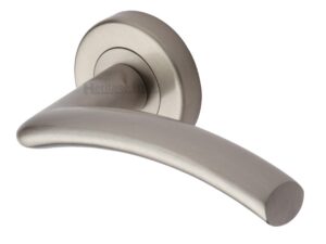 Heritage Brass Centaur Satin Nickel Door Handles On Round Rose (Sold In Pairs)