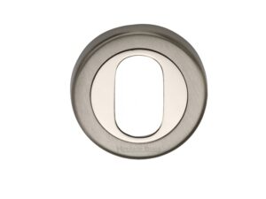 Heritage Brass Oval Profile Key Escutcheon Mercury Finish, Satin Nickel With Polished Nickel