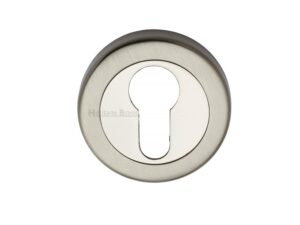 Heritage Brass Euro Profile Key Escutcheon, Mercury Finish Satin Nickel With Polished Nickel