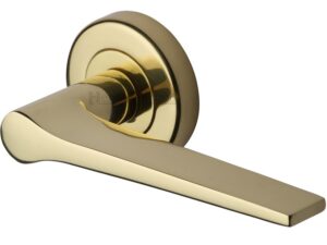 Heritage Brass Gio Polished Brass Door Handles On Round Rose (Sold In Pairs)