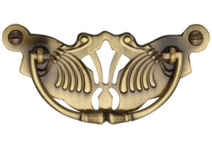 Heritage Brass Cabinet Pull On Ornate Backplate, Antique Brass