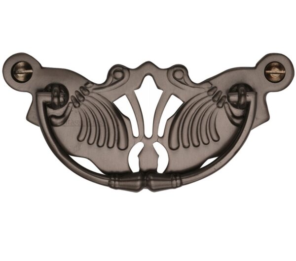 Heritage Brass Cabinet Pull On Ornate Backplate, Matt Bronze