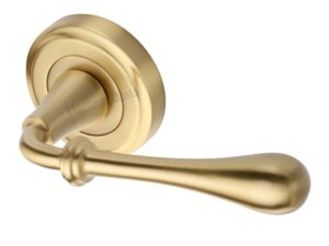 Heritage Brass Roma Satin Brass Door Handles On Round Rose (Sold In Pairs)