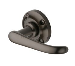 Heritage Brass Windsor Door Handles On Round Rose, Matt Bronze (Sold In Pairs)