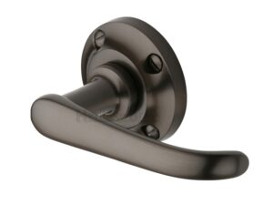 Heritage Brass Windsor Door Handles On Round Rose, Matt Bronze (Sold In Pairs)