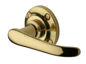 Heritage Brass Windsor Door Handles On Round Rose, Polished Brass(Sold In Pairs)