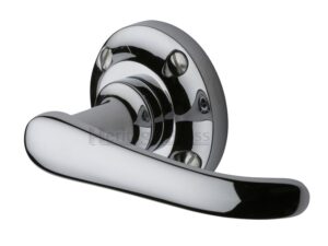 Heritage Brass Windsor Door Handles On Round Rose, Polished Chrome (Sold In Pairs)