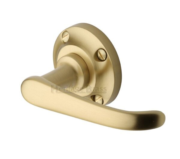 Heritage Brass Windsor Door Handles On Round Rose, Satin Brass (Sold In Pairs)