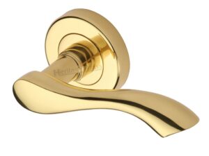 Heritage Brass Algarve Polished Brass Door Handles On Round Rose (Sold In Pairs)