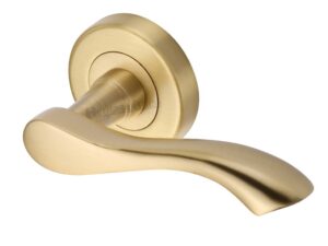 Heritage Brass Algarve Satin Brass Door Handles On Round Rose (Sold In Pairs)