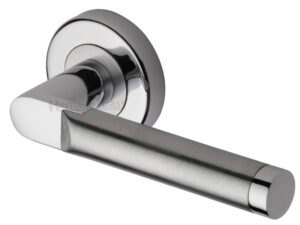 Heritage Brass Celia Apollo Finish Satin Chrome With Polished Chrome Door Handles On Round Rose(Sold In Pairs)