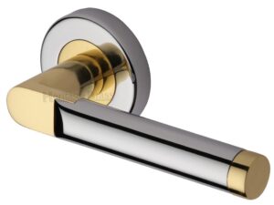 Heritage Brass Celia Dual Finish Polished Chrome With Polished Brass Edge Door Handles On Round Rose (Sold In Pairs)