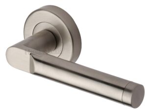 Heritage Brass Celia Satin Nickel Door Handles On Round Rose (Sold In Pairs)