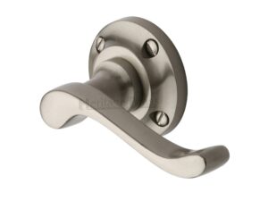 Heritage Brass Bedford Satin Nickel Door Handles On Round Rose (Sold In Pairs)