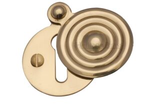 Heritage Brass Standard Round Reeded Covered Key Escutcheon, Polished Brass