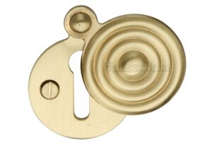 Heritage Brass Standard Round Reeded Covered Key Escutcheon, Satin Brass