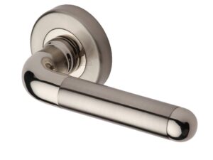 Heritage Brass Vienna Mercury Finish Door Handles, Satin Nickel With Polished Nickel Edge On Round Rose (Sold In Pairs)